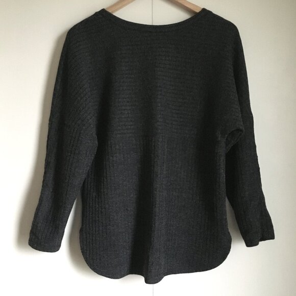 Max Studio Grey Knit Tie Up Ruched Sleeve Sweater - Picture 2 of 16